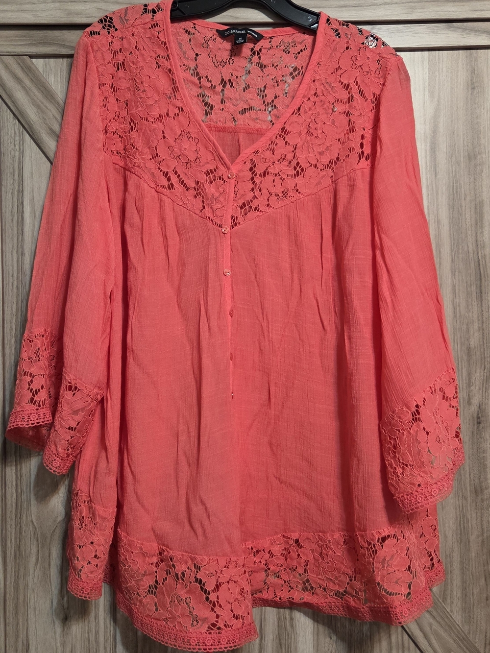 Dalia Coral Lace-Trim V-Neck Women's Top